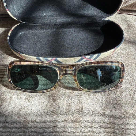 Burberry Plaid Sunglasses with Green Lenses